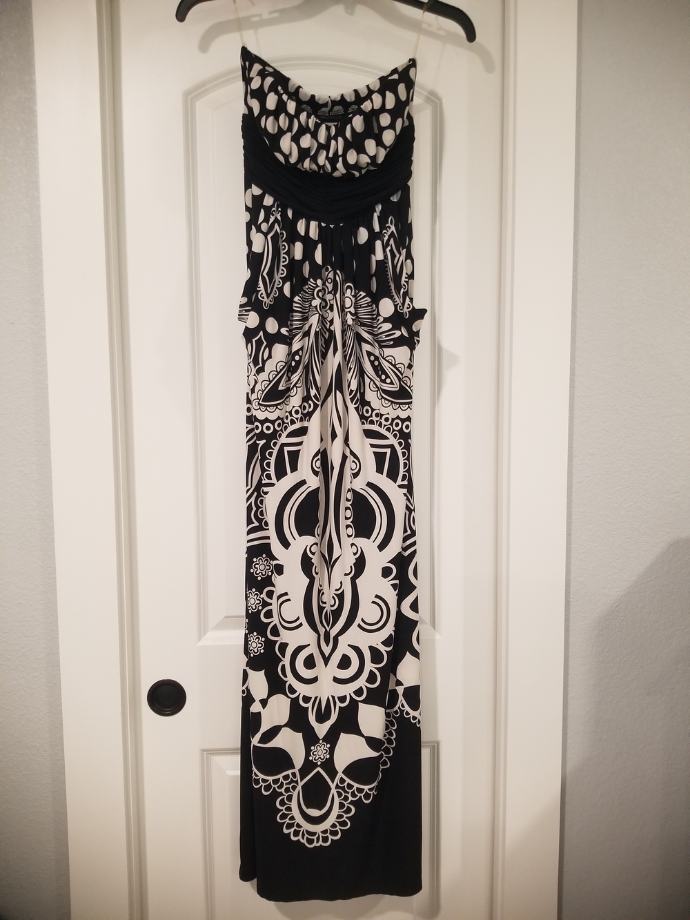 Teeze Me Black & White Strapless Maxi Dress with Graphic Print